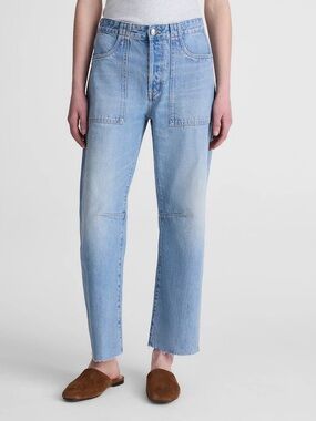 Madewell Darted Barrel Leg Utility Jeans Faded Horizon Wash Denim 24 $148 NZ060
